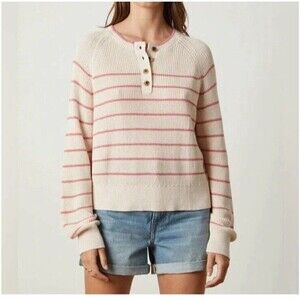 Velvet by Graham & Spencer Cream/Coral Striped  Sweater Size L NWT MSRP $179